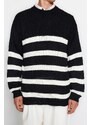 Trendyol Black Unisex Oversize Fit Wide Fit Hair Knit Striped Anti-Pilling Knitwear Sweater