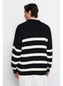 Trendyol Black Unisex Oversize Fit Wide Fit Hair Knit Striped Anti-Pilling Knitwear Sweater