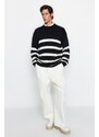 Trendyol Black Unisex Oversize Fit Wide Fit Hair Knit Striped Anti-Pilling Knitwear Sweater