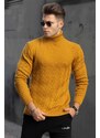 Madmext Mustard Turtleneck Knitted Patterned Sweater 4655