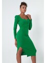 Lafaba Women's Green Slit Knit Dress