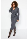 Trendyol Curve Anthracite 2-dílný úplet Cardigan-Dress