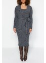 Trendyol Curve Anthracite 2-dílný úplet Cardigan-Dress