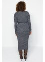 Trendyol Curve Anthracite 2-dílný úplet Cardigan-Dress