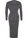 Trendyol Curve Anthracite 2-dílný úplet Cardigan-Dress