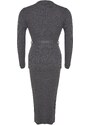 Trendyol Curve Anthracite 2-dílný úplet Cardigan-Dress