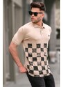 Madmext Beige Patterned Men's Polo Neck T-Shirt 5871