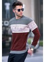 Madmext Khaki Jacquard Patterned Crewneck Knitwear Sweater 5966