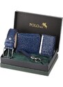 Polo Air Belt Wallet Card Holder Keychain Gift Combination Navy Blue Set