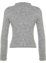 Trendyol šedý měkký texturovaný svetr s oknem/výstřižekem z pleteniny