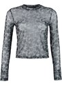 Trendyol Black Printed Tulle Fitted/Simple Crop, Stretchy Knit Blouse