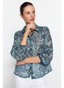Trendyol Blue Paisley Pattern Transparent Oversize/Wide Fit Woven Shirt