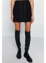 Trendyol Black Crepe Eyelet Detailed Pleated Mini, Stretchy Knitted Skirt
