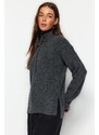 Trendyol antracitový svetr z kontrastního pleteného materiálu s měkkou texturou