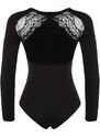 Trendyol Black Decollete Lace Detailed Long Sleeve Cotton Elastic Snap Snap Knitted Body