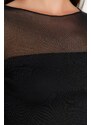 Trendyol Black Smart Tulle Detailed Slim Crop Crew Neck Ribbed Flexible Knitted Blouse