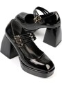 Capone Outfitters Capone Flat Toe Tape Patent Leather Platform Shoes