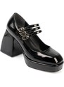 Capone Outfitters Capone Flat Toe Tape Patent Leather Platform Shoes