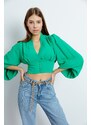 Lafaba Women's Green Crop Blouse