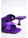 Capone Outfitters Capone Flat Toe Women's Cross-Band Hourglass Heels Satin Purple Women's Slippers
