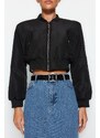 Trendyol černý oversize nepromokavý crop bomber bunda kabát