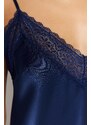 Trendyol Indigo Satin Lace and Slit Detailed Woven Nightgown