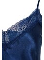 Trendyol Indigo Satin Lace and Slit Detailed Woven Nightgown