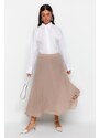 Trendyol Beige Pleated Woven Chiffon Skirt With Elastic Waist Lined and