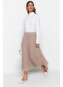 Trendyol Beige Pleated Woven Chiffon Skirt With Elastic Waist Lined and