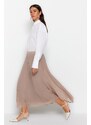 Trendyol Beige Pleated Woven Chiffon Skirt With Elastic Waist Lined and