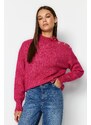 Trendyol Fuchsia Soft Textured High Neck pletený svetr