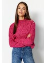 Trendyol Fuchsia Soft Textured High Neck pletený svetr