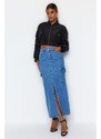 Trendyol Blue Maxi Denim Skirt with Cargo Pocket