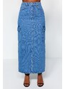 Trendyol Blue Maxi Denim Skirt with Cargo Pocket