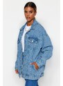 Trendyol Blue Oversize Trucker Denim Jacket