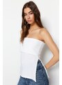 Trendyol White Crepe Knitted Blouse with a Strapless Collar and Zipper on the Side