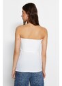 Trendyol White Crepe Knitted Blouse with a Strapless Collar and Zipper on the Side