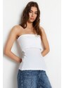 Trendyol White Crepe Knitted Blouse with a Strapless Collar and Zipper on the Side