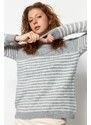 Trendyol Gray Soft Textured Striped Knitwear Sweater