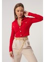 Lafaba Women's Red Buttons Short Knitted Blouse