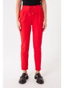 Lafaba Women's Red Carrot Pants with a Lace-Up Waist