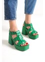 Capone Outfitters Capone Women's Chunky Toe Gladiator Strap Platform Heels Womens Pine Green Sandals