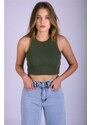 Madmext Mad Girls Khaki Crop Top