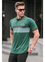 Madmext Green Striped Polo Neck T-Shirt 5869