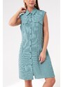 Lafaba Women's Turquoise Striped Mini Shirt Dress