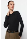 Trendyol Black Collar Detailed Snap Snap Elastic Knitted Bodysuit