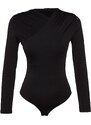 Trendyol Black Collar Detailed Snap Snap Elastic Knitted Bodysuit