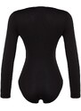 Trendyol Black Collar Detailed Snap Snap Elastic Knitted Bodysuit