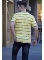 Madmext Yellow Striped Polo Neck Men's T-Shirt 5874