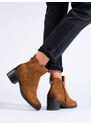 Brown women's ankle boots on a low post Vinceza